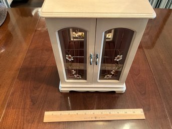 Pretty Vintage Wood And Glass  Armoire  Style Jewelry Box