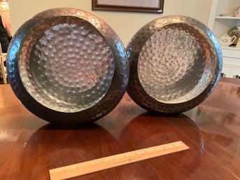 2 12 Inch Hammered Metal Decor Art Bowls Stand Alone Or Hang On Wall