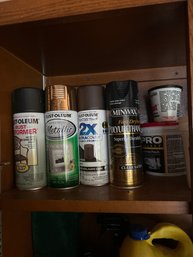 Cabinet Lot  Spray Paint De-icer Cans Rain X  Anti Freeze Comet Drano Simple Green Turtle Wax Dry Gas