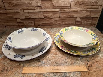 Farberware Hydrangea, Stoneware Bowl And Plate And Majesticware Spring Valley Bowl And Plate