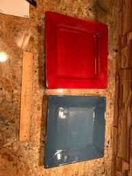 Two Square Plates Red Pier One Imports Blue Corsica Home