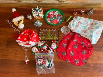 Great Christmas Lot, Train, Stocking Hangers, Tablecloth, Placemats Candleholders, And More