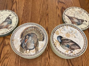 8 Pottery Barn Plates Turkey, Quail, Pheasant, Mallard Sz. 8 3/8' Fall Decor New In Boxes