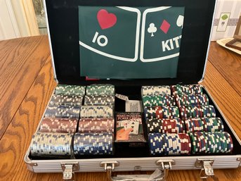 Poker Set In Carrying Case Cards Chips And Mat Aluminum Case