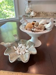 Lot Of Two Bird Baths With Seashells Very Pretty