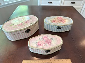 Set Of 3 Creative Co Op Floral Rose Wood Storage Boxes