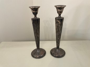 Set Of 2 10 Inch Sterling Silver Reinforced With Cement Candleholders