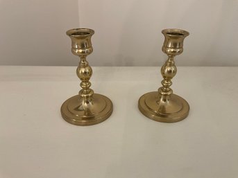 Set Up Two Vintage Brass Gallery Candlesticks