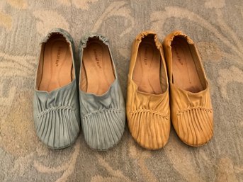 2 Pairs Of Ladies Size 8, Leather Slip On Shoes Chocolat Blu