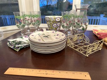 Pretty Violet Outdoor Summer Serving Set, Iced Tea And Pie Pitcher Glasses Plates, Napkins See All Photos