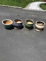 4 Beautiful Outdoor Clay And Ceramic Flower Pits In Very Nice Condition  From 11x15 To 13 X 14 Great Buy