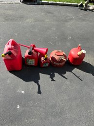 Lot Of Gas Cans And Funnel 1-5 Gallon All In Nice Condition