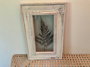 Pressed Dry Fern In White, Distressed Wood Frame