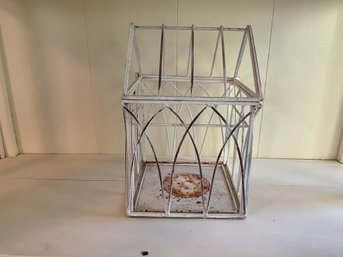 Nice Vintage White Painted Metal Table Bird Cage  Planter Candle Holder