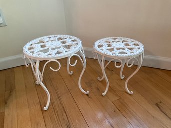 Two Pretty Round Wrought Iron Plant Stands