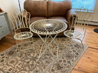 Rare Vintage Painted Iron Indoor Outdoor Bistro Fold Away Table And Chairs