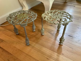 2 Vintage  Round Cast Iron Plant Stands