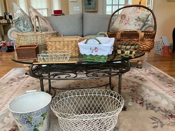 Large Lot Of Wicker And Metal Baskets And A Pail