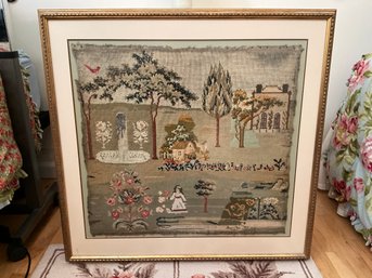 Custom Framed Large Antique Needlepoint Tapestry