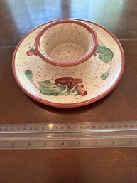 Vintage Hand Thrown Pottery Chips And Dip Serving Bowl With Attached Underplate