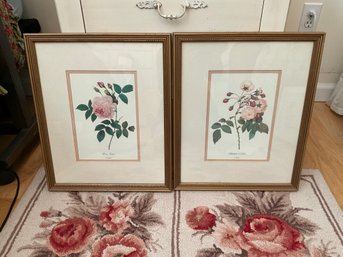 Wall Art By P J Redoute Set 2 Gold Framed Botanical Prints Roses Chic Shabby Cottage Decor