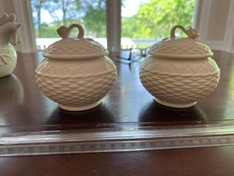 Set Of 2 Mikasa COUNTRY MANOR Plum White And Cream Lidded Sugar Bowls