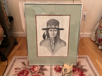 Vintage Custom Framed Pencil Signed Print By Gilbert Nez