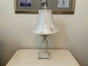 Pretty Cream, Colored, Distressed Shabby Chic Table Lamp, Accent Lamp With Bead Detail