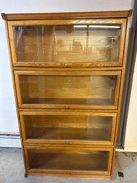 Vintage 4-Tier Oak & Glass Barrister Style Bookcase All Doors Open And Close Easy