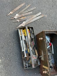 Two Metal Old School Tool Boxes With A Crazy Assortment Of Tools There Has To Be Something In There You Need