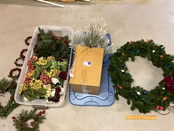 Lot Of Holiday Decor Nice Wreath Filler Christmas Candle Holder Rings, Artificial Flowers, And Large Wreath