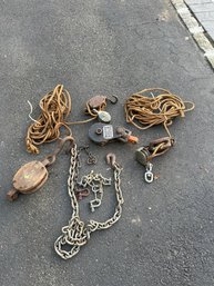 Some Old School Block And Tackle Some Chain  And Hooks