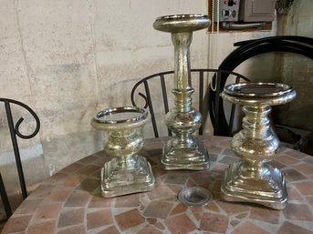 Pottery Barn Antique Mercury Pillar Candle Holders Small , Medium, And Large X Like New