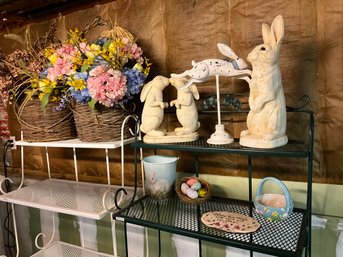 Cute Easter Spring Lot Hanging Artificial Flowers, Bunnies Baskets, Eggs, And More