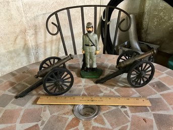 Vintage Cast Iron Civil War Soldier And Cast Iron Cannons