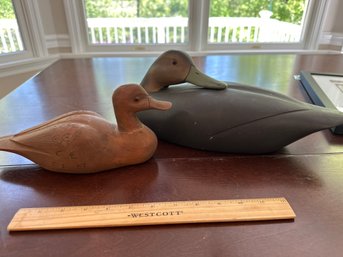 Two Hand Carved Wood In Ducks See Photos