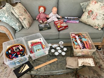 Lot Of Kids Toys, Barbie Dolls,  Dominos, Legos, Games, Puzzles,books  And More