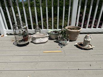 Lot Of Flowerpots Birdcages Hanging Birdbath Porch Decor See Photos