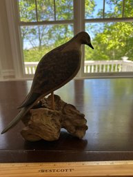 Vintage Carved Wood Hand Painted Morning Dove On Driftwood