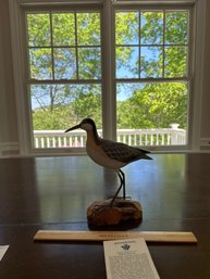 Vintage Winterthur Hand Carved Wood Shore Bird  Hand Painted Wooden Bird On Root Base