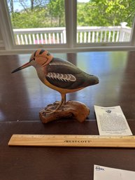 Vintage Winterthur Hand Carved Wood Shore Bird  Hand Painted Wooden Bird On Root Base