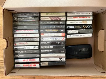 32 Cassette Tapes And GE Micro Cassette Recorder With Playback