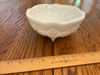 Patterned Pressed Milk Glass Footed Bowl 7 Inch