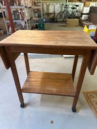 Anywhere Storage Table 2 Side Drop Leaves On Wheels Needs Little TLC