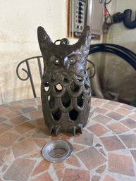 11 Inch Vintage Cast Iron Owl Candle Holder Garden Lantern