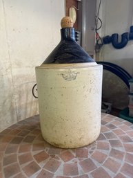 Vintage No. 5 Brown To White Stoneware Pottery Crock Jug With Cork 21x12