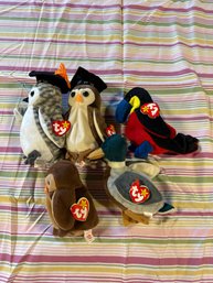 Lot Of 5 Original TY Beanie Baby Lot  Beanie Babies Hoot Jake, Kiwi Wise And Wiser