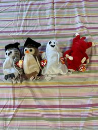 4 Original TY Beanie Baby Lot  Beanie Babies Snort  Wise, Wiser, And Cheats