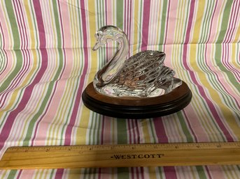 SOCIETY CRYSTAL SWAN 4 Inch FIGURINE SCULPTURE ON WOOD BASE