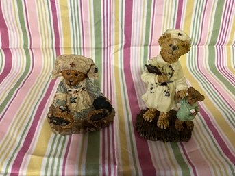 Two Adorable Boyds Bears And Friends, Resin Teddy Bear Figurines, Cute Nurse Figurines